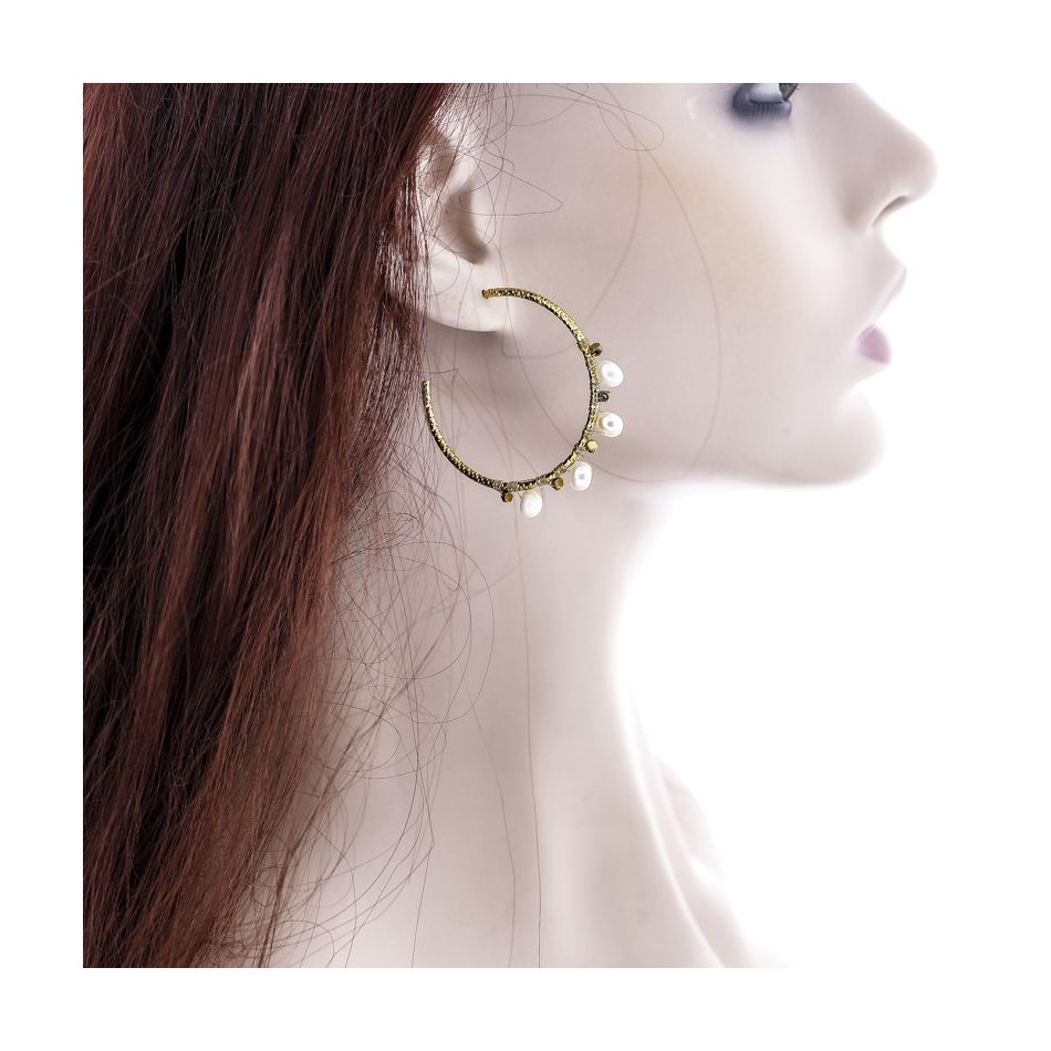 STEEL HOOP EARRINGS PENDANTS CULTIVATED PEARLS