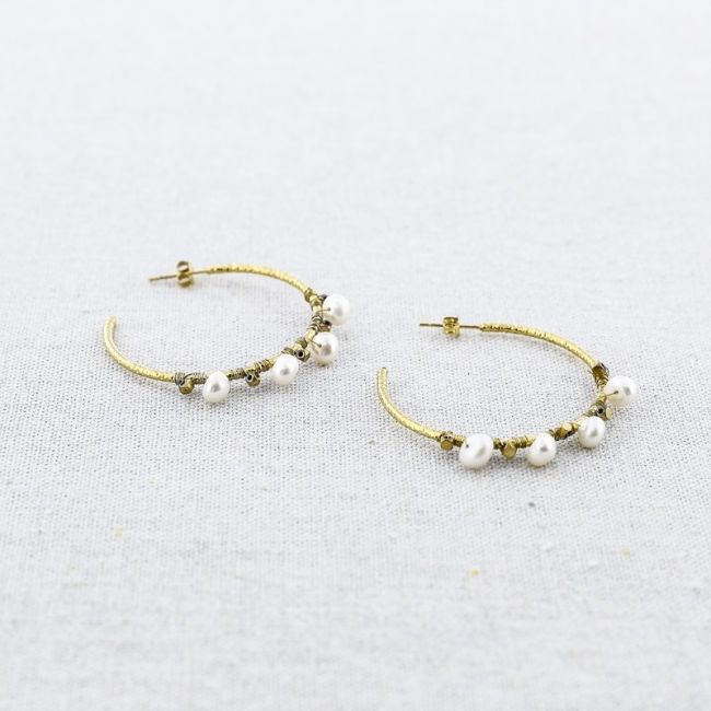 STEEL HOOP EARRINGS PENDANTS CULTIVATED PEARLS