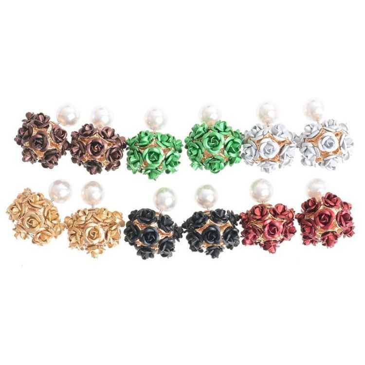 PENDIENTES FLORES METAL PERLA 2