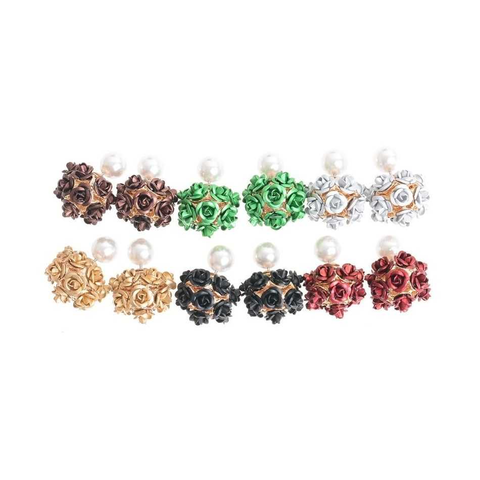 METAL PEARL FLOWER EARRINGS