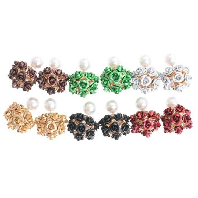 PENDIENTES FLORES METAL PERLA