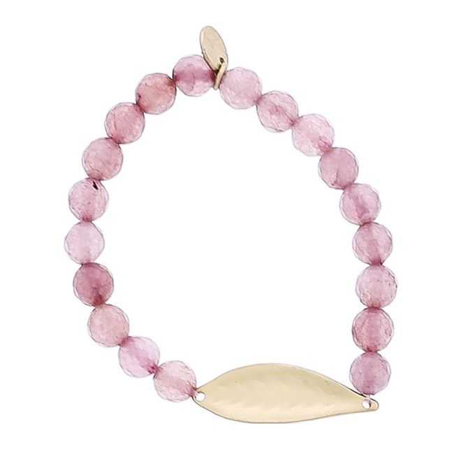 PULSERA ELÁSTICA PIEDRAS NATURALES HOJA METAL