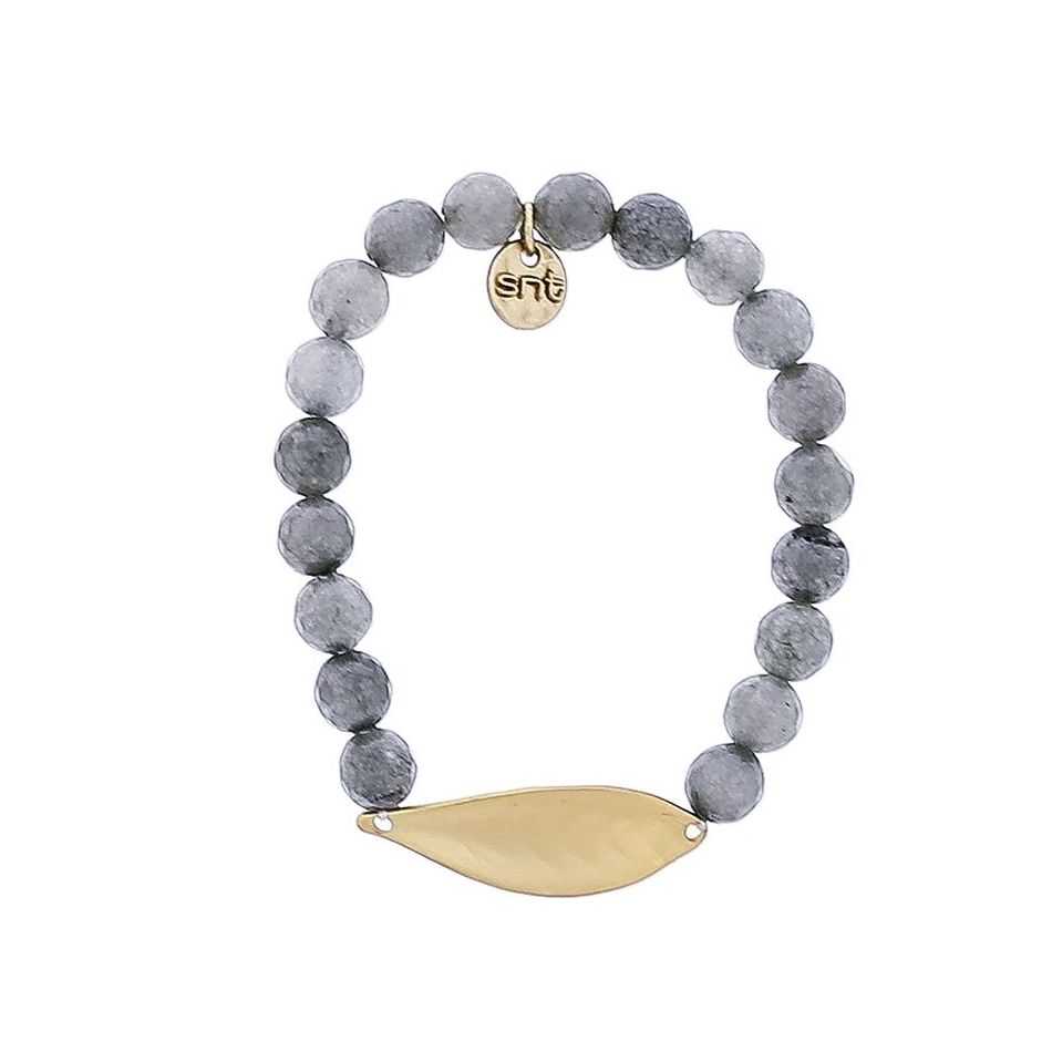 PULSERA ELÁSTICA PIEDRAS NATURALES HOJA METAL