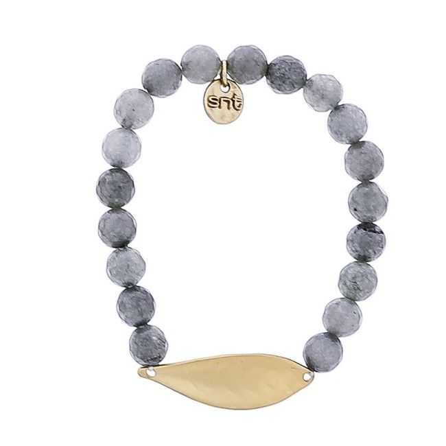 PULSERA ELÁSTICA PIEDRAS NATURALES HOJA METAL