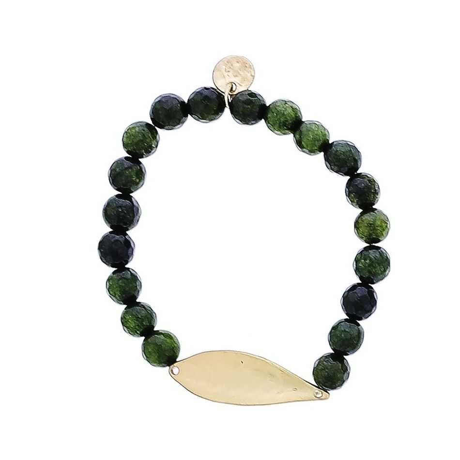 PULSERA ELÁSTICA PIEDRAS NATURALES HOJA METAL