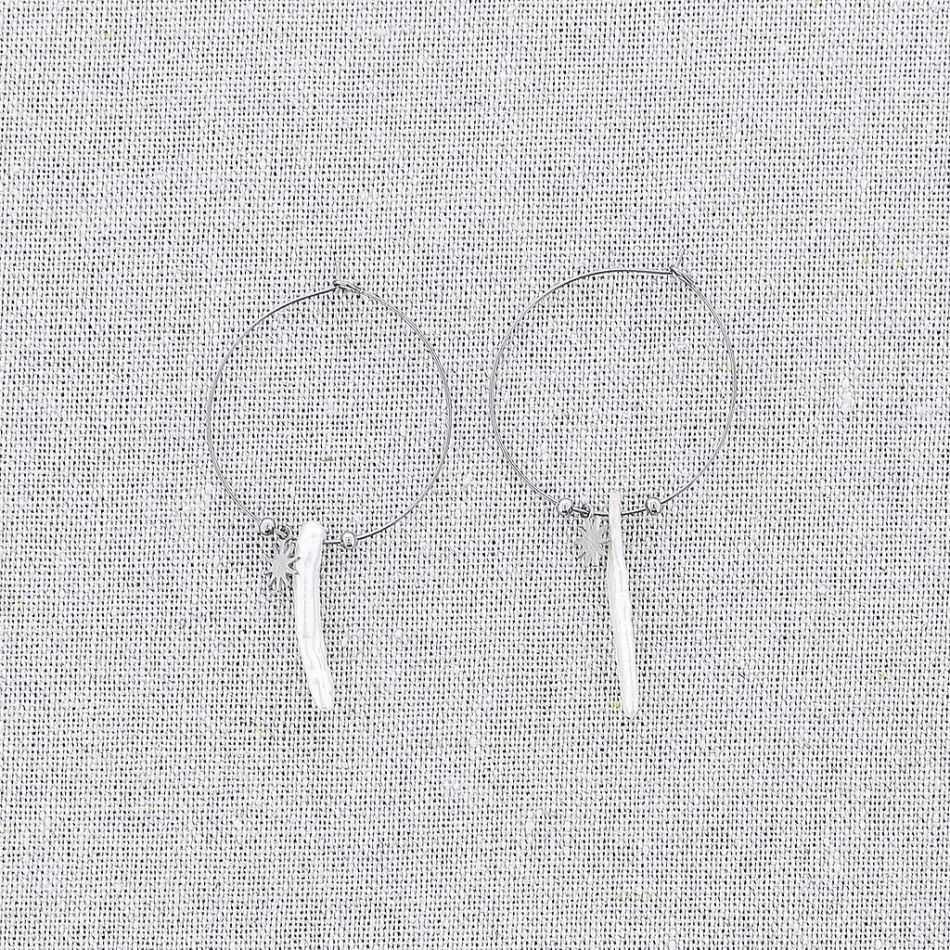 STEEL HOOP EARRINGS WITH PEARL PENDANT