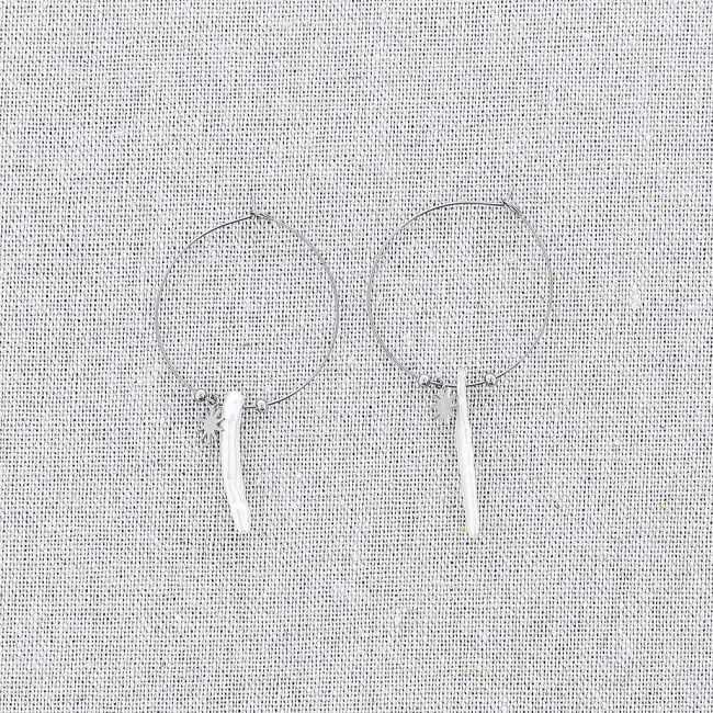 STEEL HOOP EARRINGS WITH PEARL PENDANT