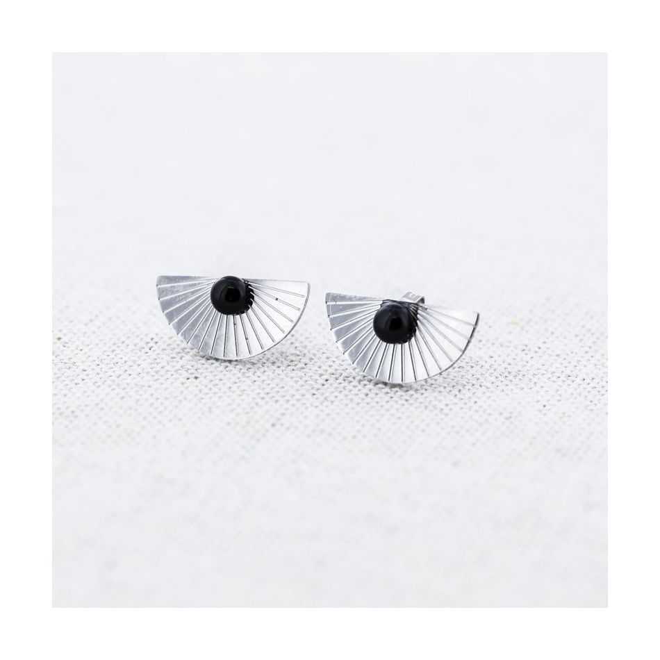 STEEL STUD EARRINGS WITH HALF-MOON STONE