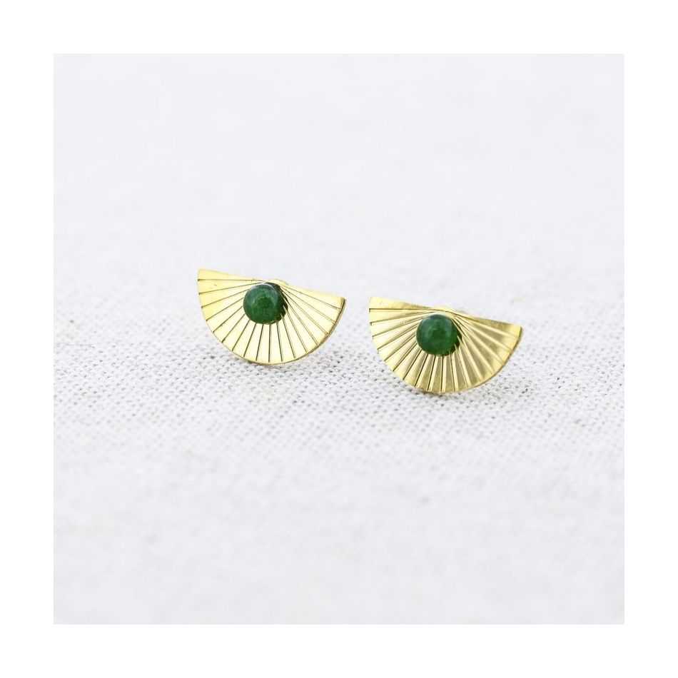 STEEL STUD EARRINGS WITH HALF-MOON STONE