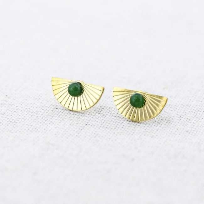STEEL STUD EARRINGS WITH HALF-MOON STONE
