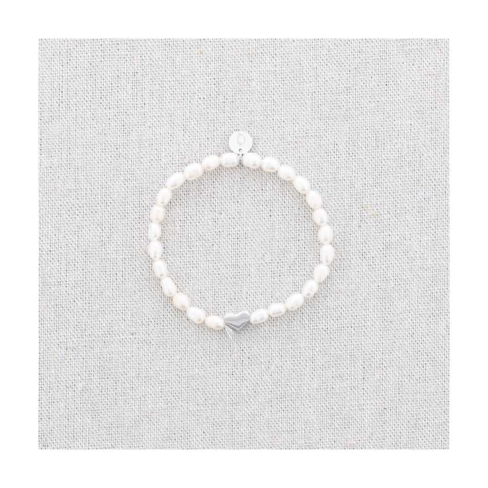 PULSERA ELÁSTICA PERLAS CULTIVADAS CORAZÓN ACERO