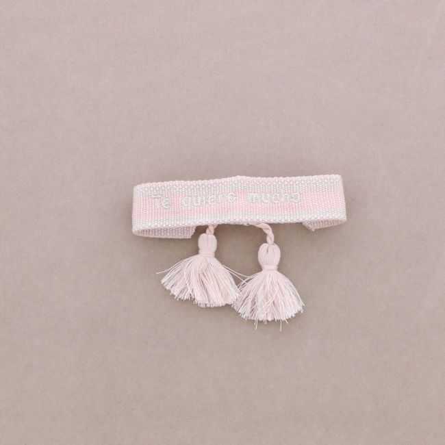 PULSERA  MACRAMÉ TE QUIERO MUCHO FLECOS