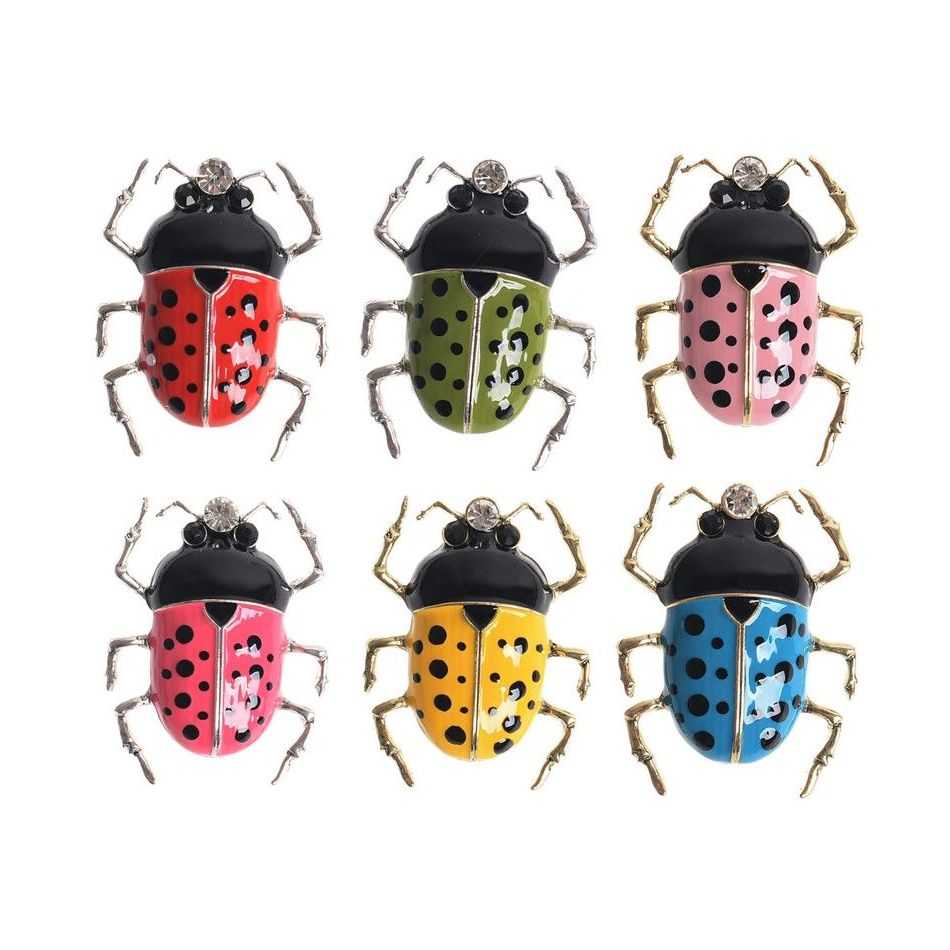 INSECT BROOCH METAL ENAMEL POLKA DOTS