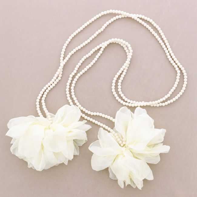 COLLAR LARGO MULTIFUNCIONAL CUENTAS RESINA DOBLE FLOR TELA