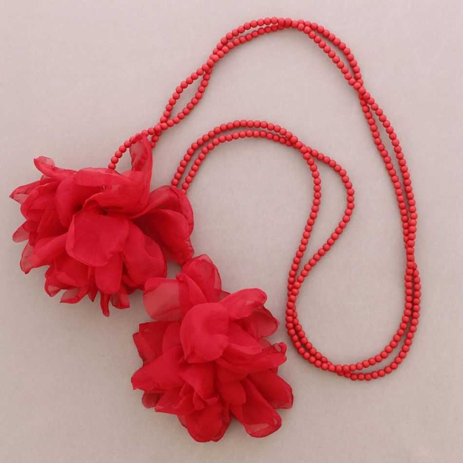 COLLAR LARGO MULTIFUNCIONAL CUENTAS RESINA DOBLE FLOR TELA