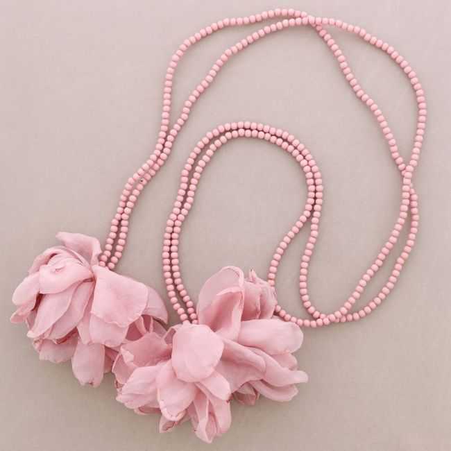 COLLAR LARGO MULTIFUNCIONAL CUENTAS RESINA DOBLE FLOR TELA