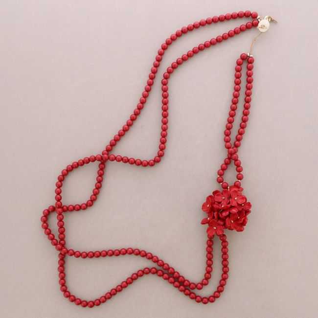 COLLAR LARGO DOBLE CUENTAS FLOR RESINA