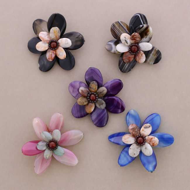 Mixed bead flower brooch