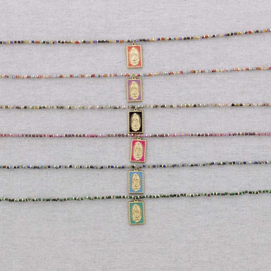 STEEL BEADS AND STONES VIRGIN PENDANT NECKLACE