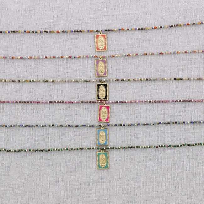 STEEL BEADS AND STONES VIRGIN PENDANT NECKLACE