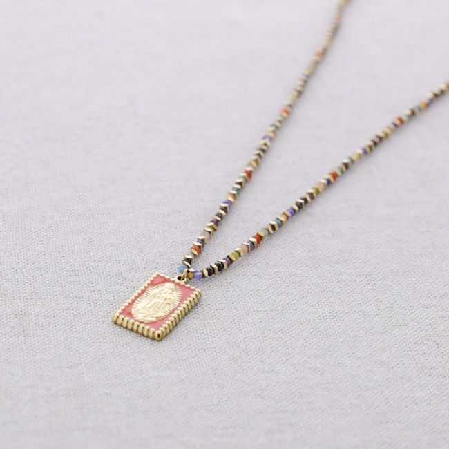 STEEL BEADS AND STONES VIRGIN PENDANT NECKLACE