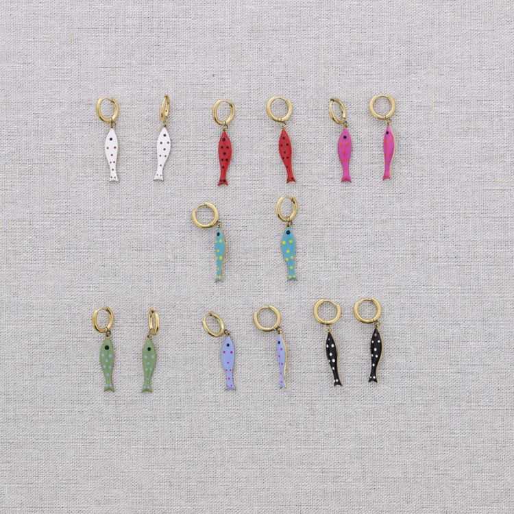 PENDIENTES ACERO ARO COLGANTE PEZ ESMALTE 2