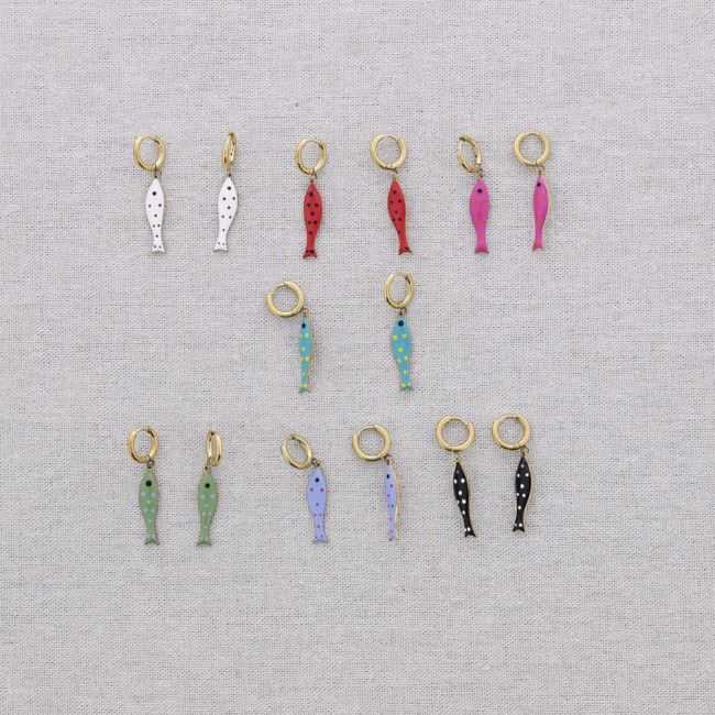 PENDIENTES ACERO ARO COLGANTE PEZ ESMALTE