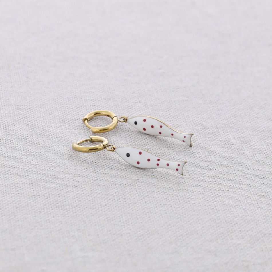PENDIENTES ACERO ARO COLGANTE PEZ ESMALTE