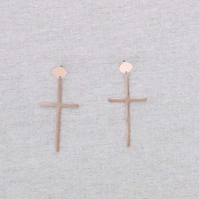 STEEL EARRINGS HANGING CROSS