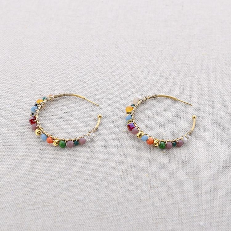 COLORED CRYSTAL HOOP STEEL EARRINGS