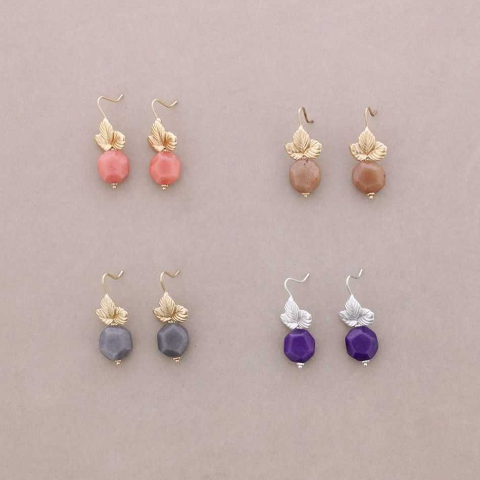 LEAF METAL STONE EARRINGS