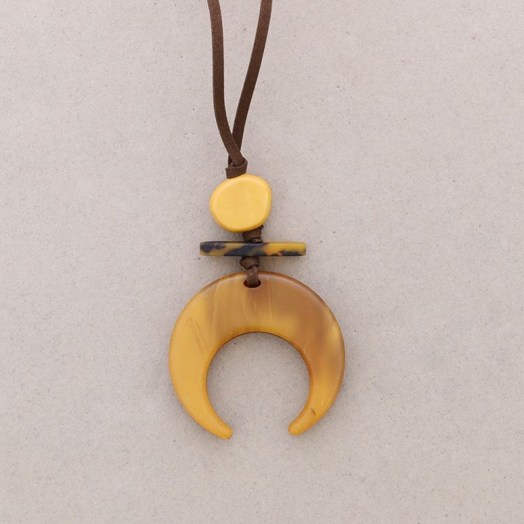 LONG RESIN HALF MOON PENDANT NECKLACE