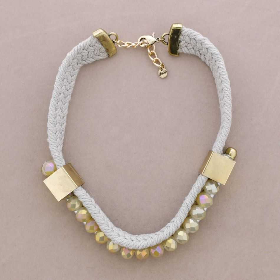 BRAIDED SHORT NECKLACE WITH FACETED CRYSTALS