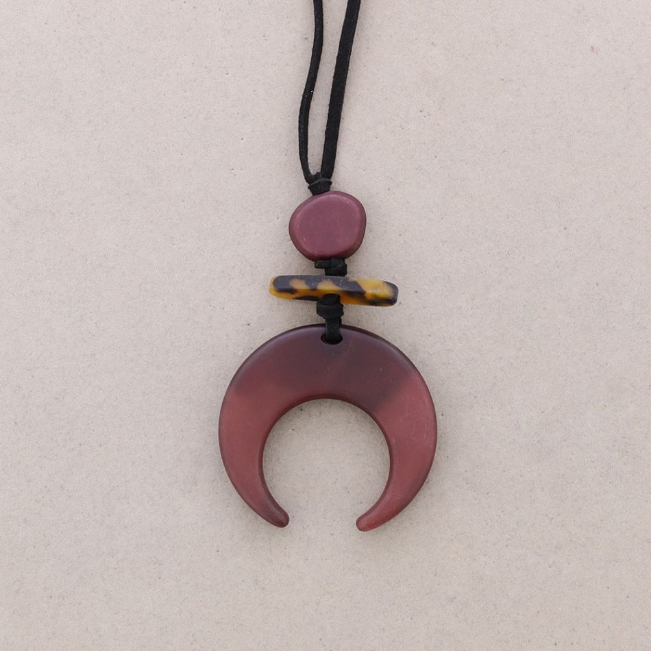 LONG RESIN HALF MOON PENDANT NECKLACE