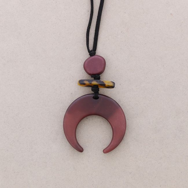 LONG RESIN HALF MOON PENDANT NECKLACE