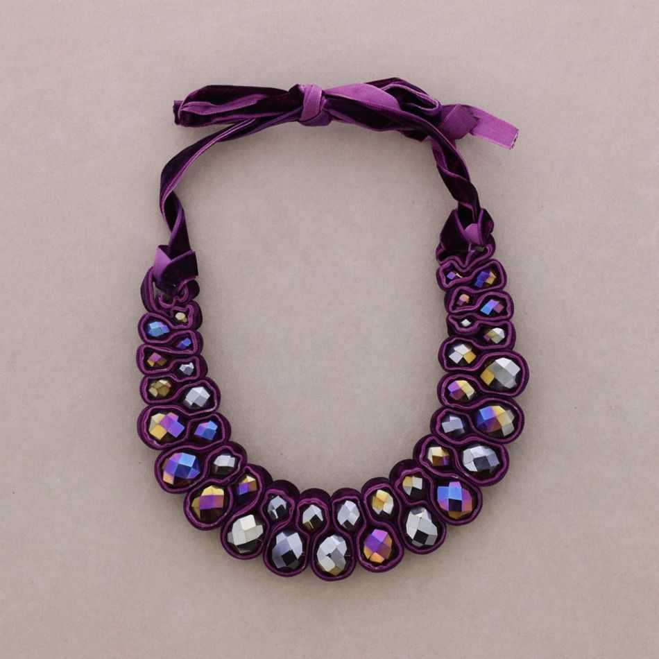 VELVET SHORT NECKLACE WITH FACETED BEADS