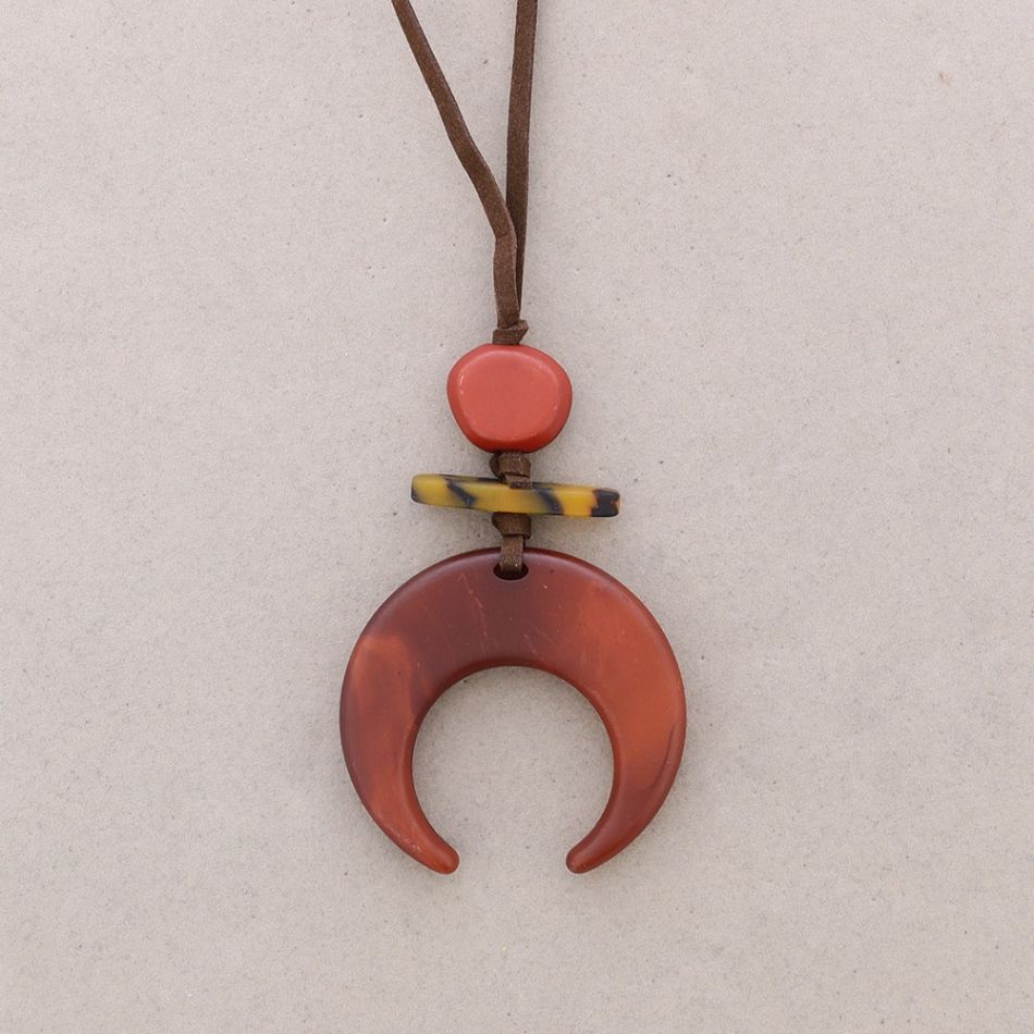 LONG RESIN HALF MOON PENDANT NECKLACE
