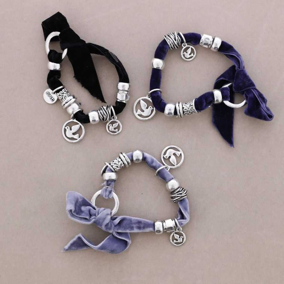 VELVET BRACELET WITH METAL BEADS