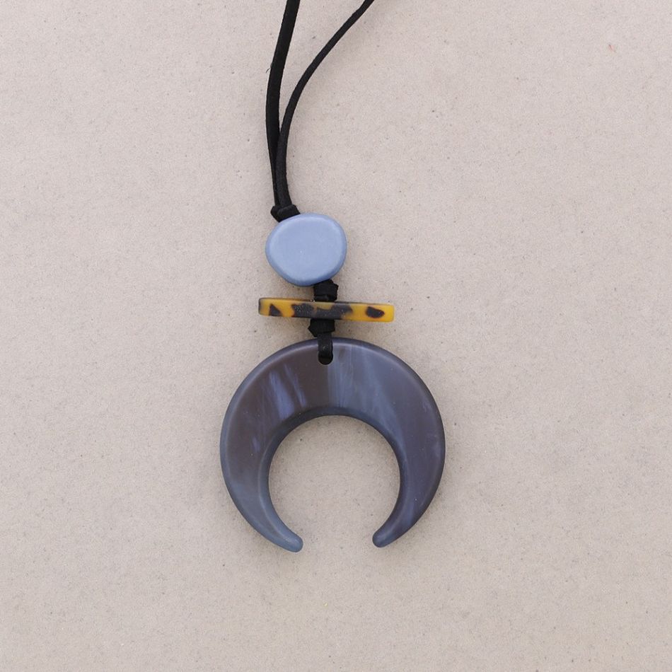 LONG RESIN HALF MOON PENDANT NECKLACE