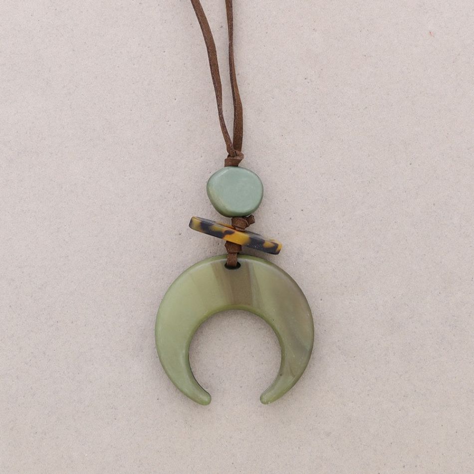LONG RESIN HALF MOON PENDANT NECKLACE