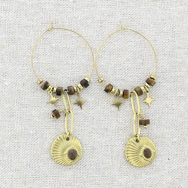 STEEL HOOP EARRINGS HANGING MEDAL