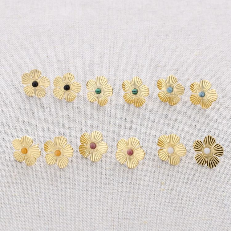PENDIENTES ACERO PRESIÓN FLOR 2
