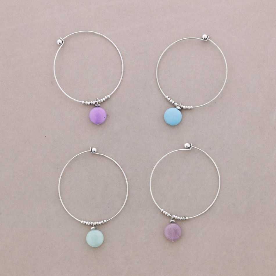 Metal Beaded Hoop Bracelet with Stones