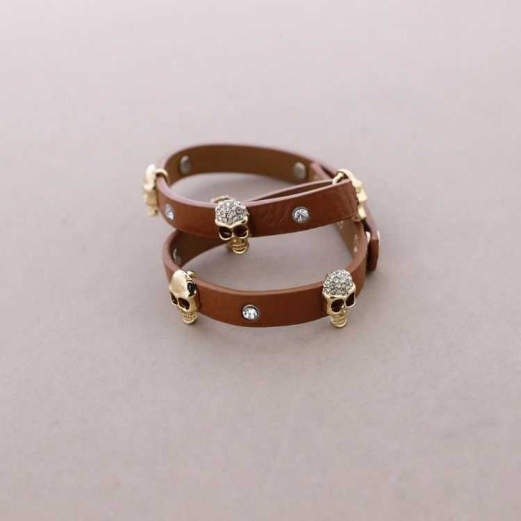 DOUBLE LEATHER SKULL BRACELET 2