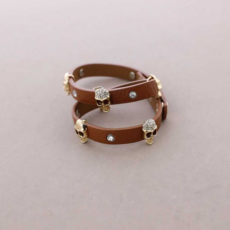 PULSERA DOBLE CUERO CALAVERAS