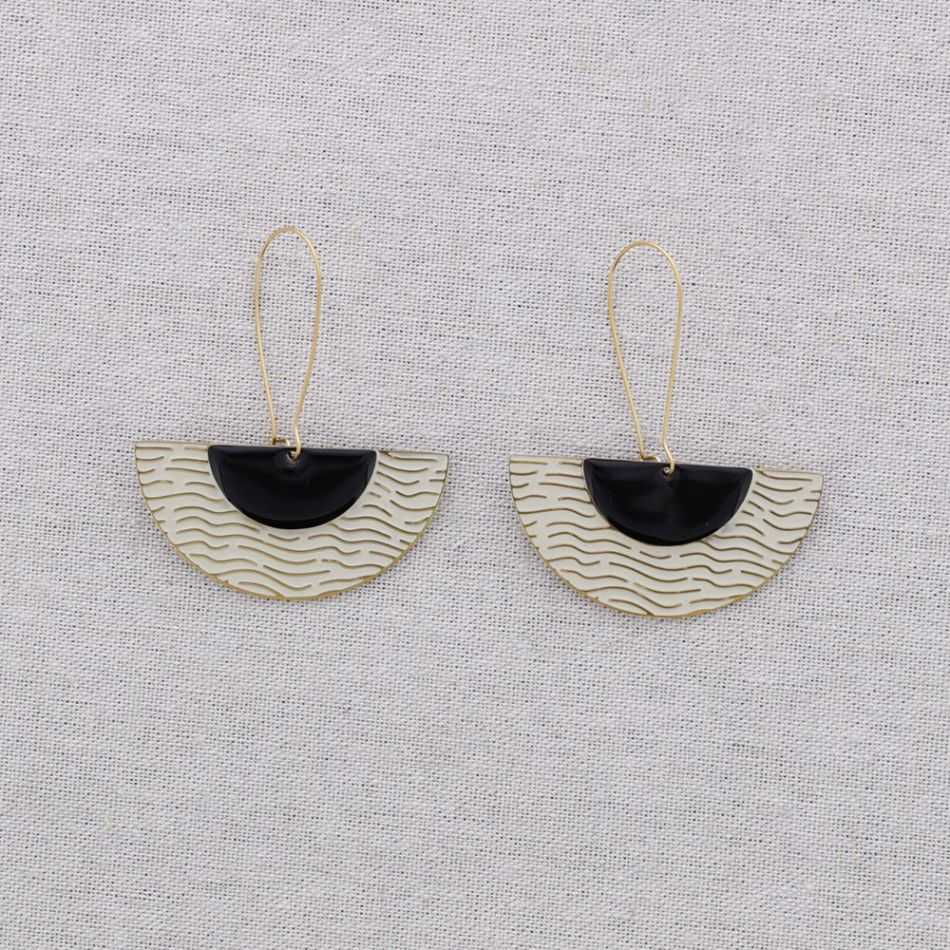 STEEL EARRINGS FAN PENDANT ENAMEL