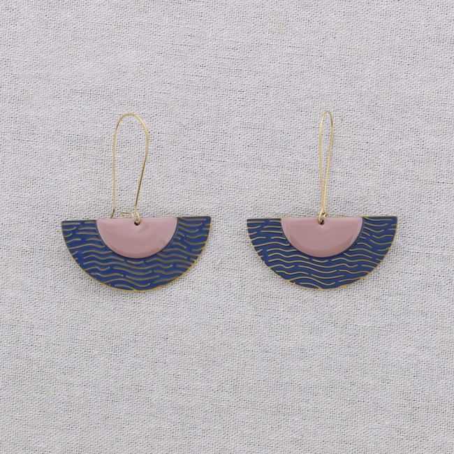 STEEL EARRINGS FAN PENDANT ENAMEL
