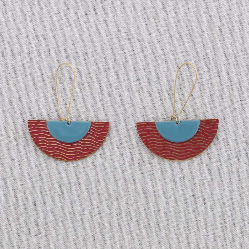 STEEL EARRINGS FAN PENDANT ENAMEL