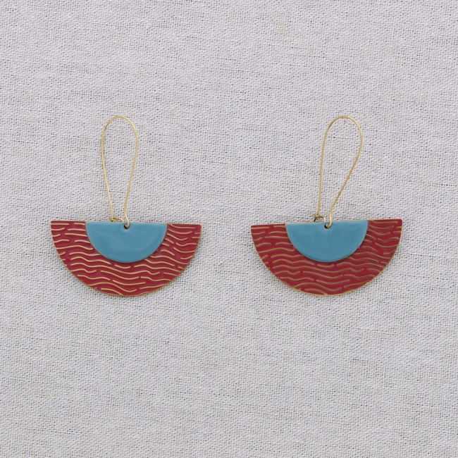 STEEL EARRINGS FAN PENDANT ENAMEL