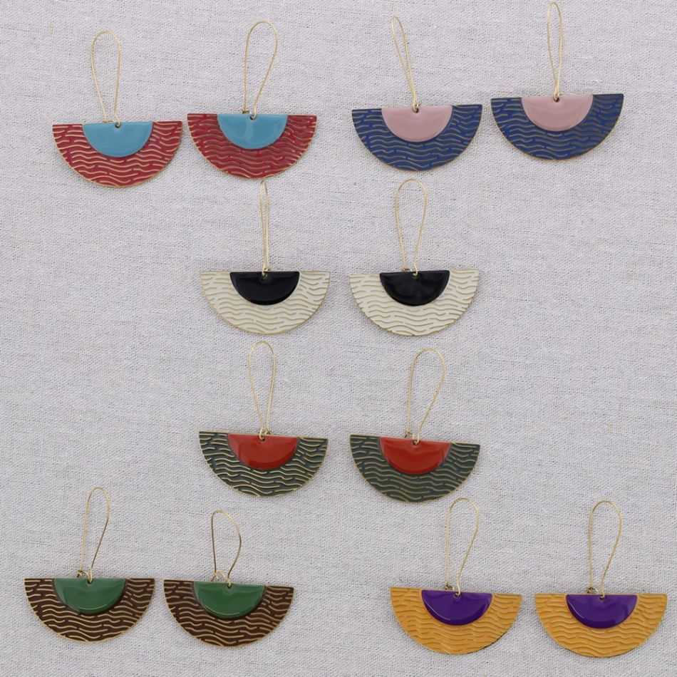 STEEL EARRINGS FAN PENDANT ENAMEL